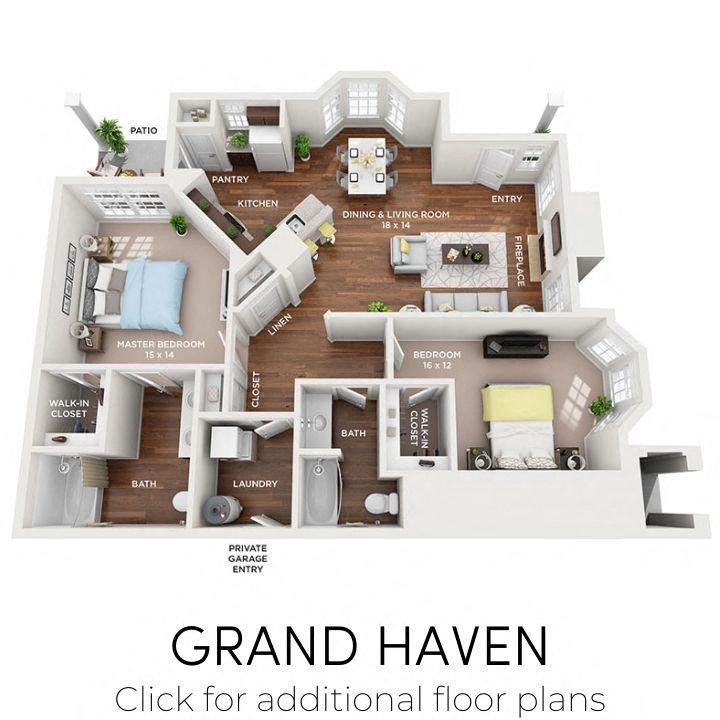 Floor plan for 2 beds, 2 baths, 1374 sqft